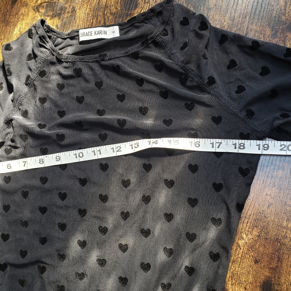 Grace Karin, Free people, sheer, velvet heart, valentine's,  crew neck - Picture 5 of 11